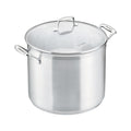 Stainless steel pot with lid on a white background