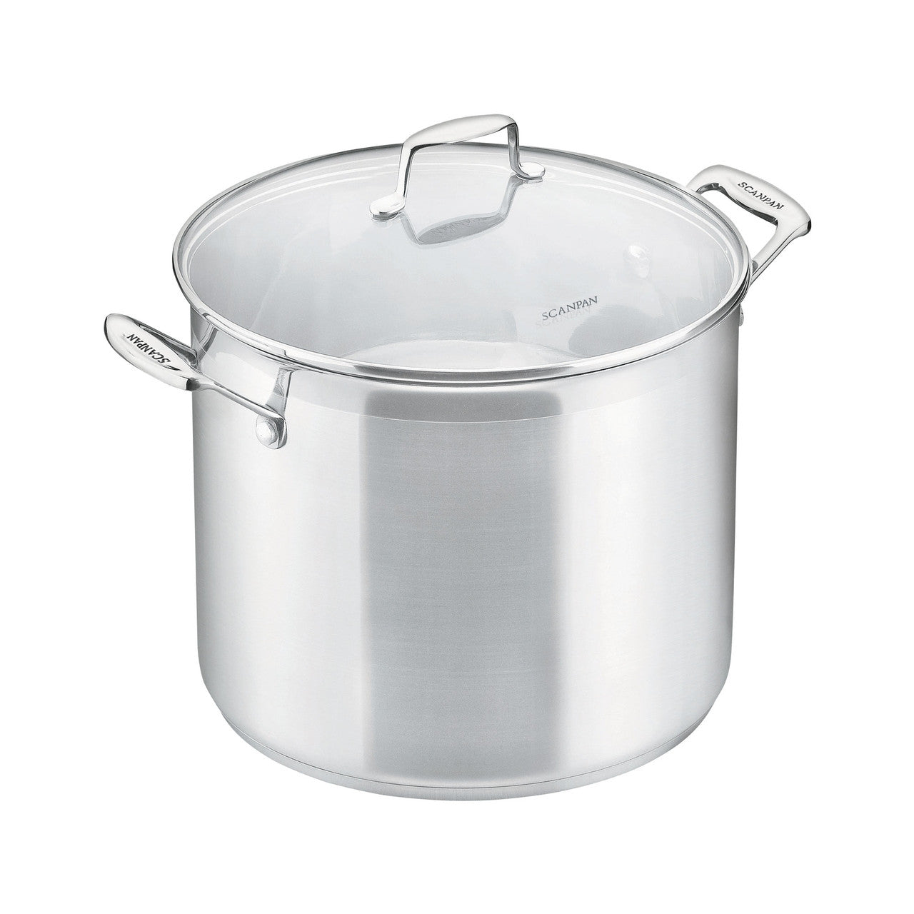 Stainless steel pot with lid on a white background