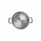 Stainless steel pot with lid on a white background